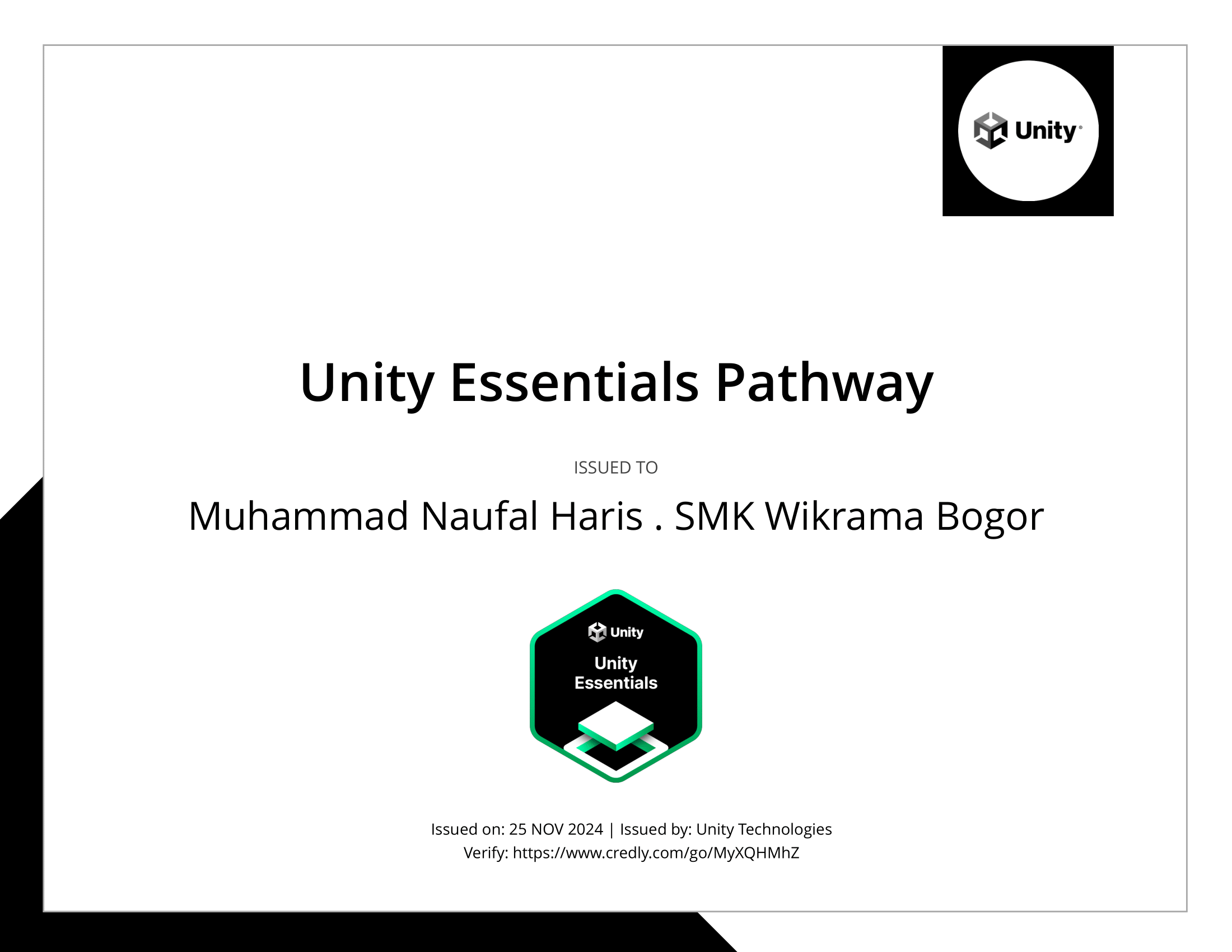 Unity Essentials Certificate